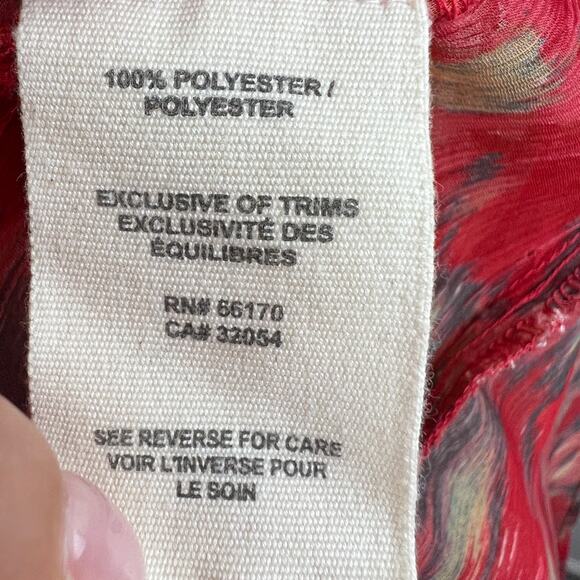 Free People Red Watercolor Print Sheer Boho Lace Trim Peasant Festival Top M - Picture 7 of 7